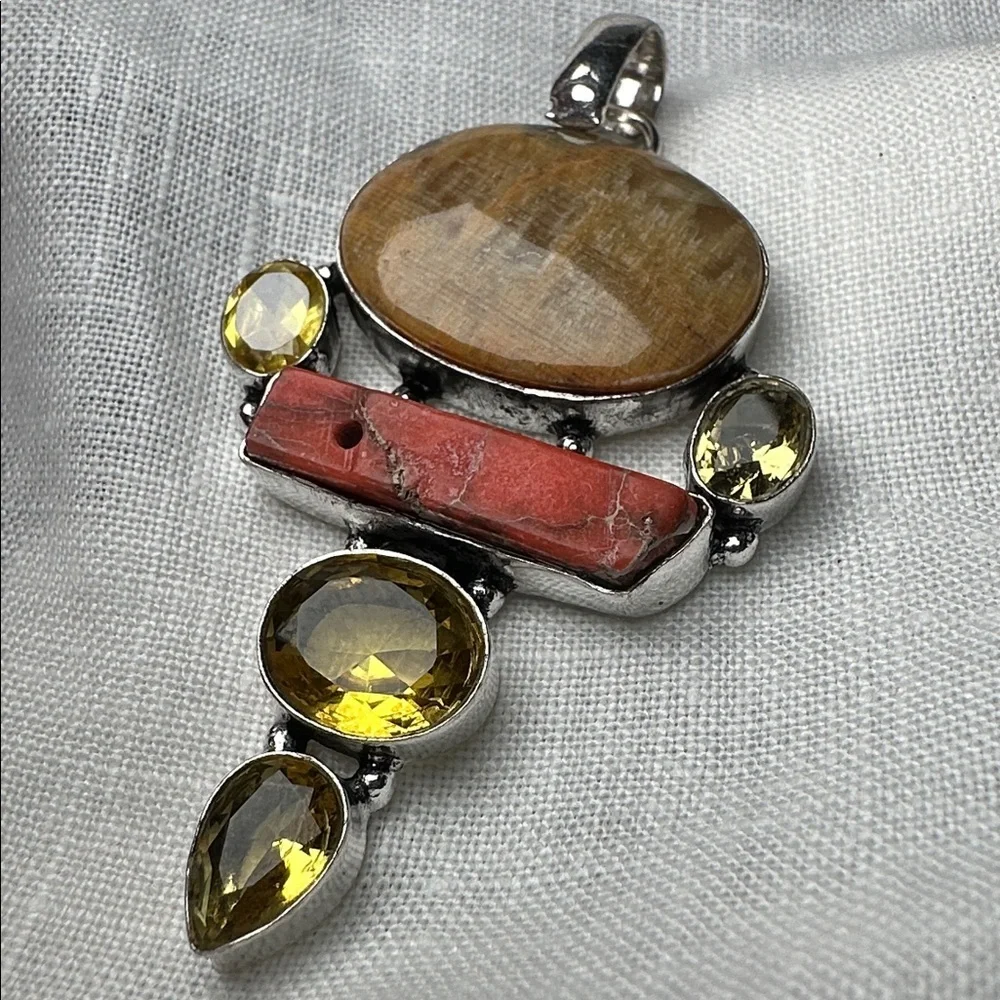 Artisan Handcrafted Jewelry YELLOW LACE AGATE And CITRINE Multi-Stone Pendant - Picture 11 of 15